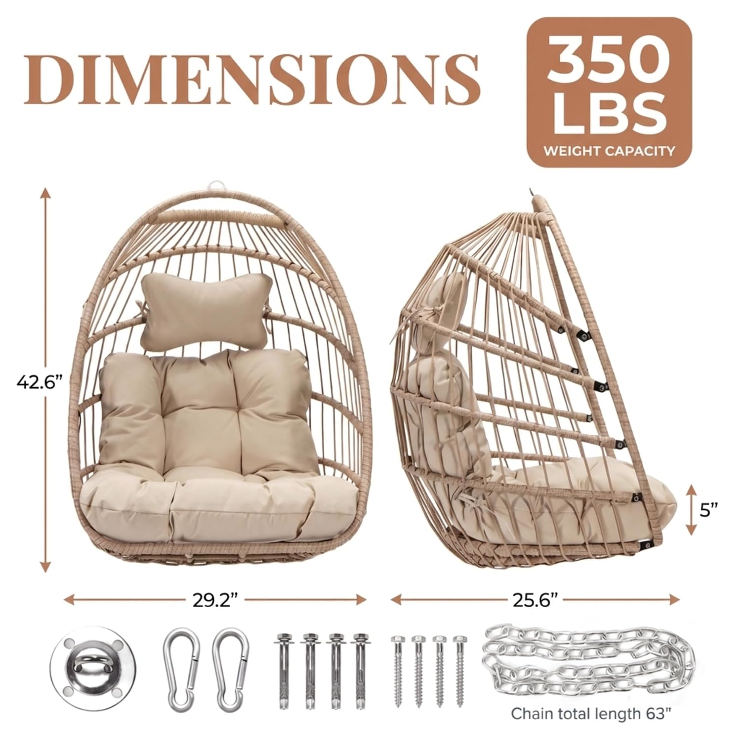 Outdoor Furniture Without Cushions - 350LBS Wicker Hanging Egg Swing Chair