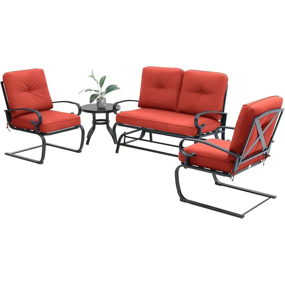 Outdoor Furniture Iron - 4-Piece Red Outdoor Wrought Iron Patio