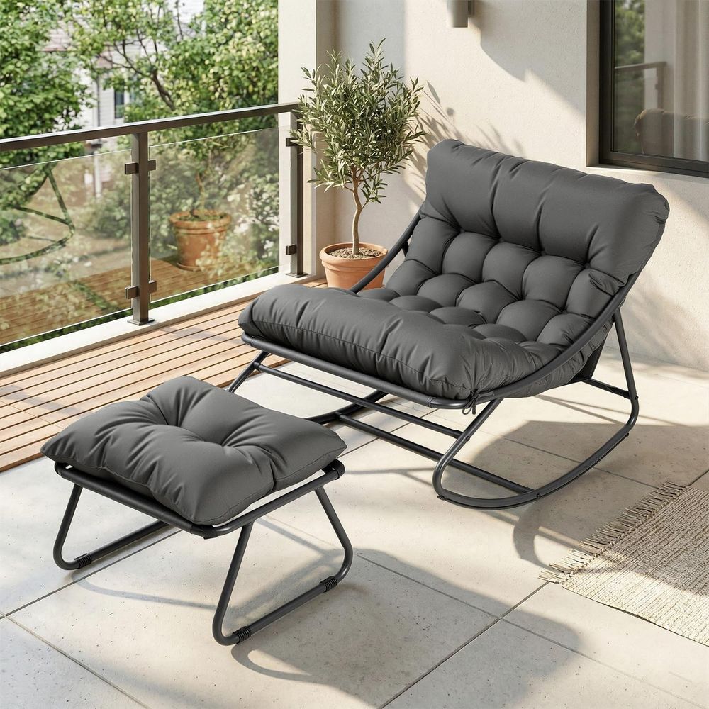 Outdoor Furniture Without Cushions - Oversized Papasan Rocking Chair with Ottoman,