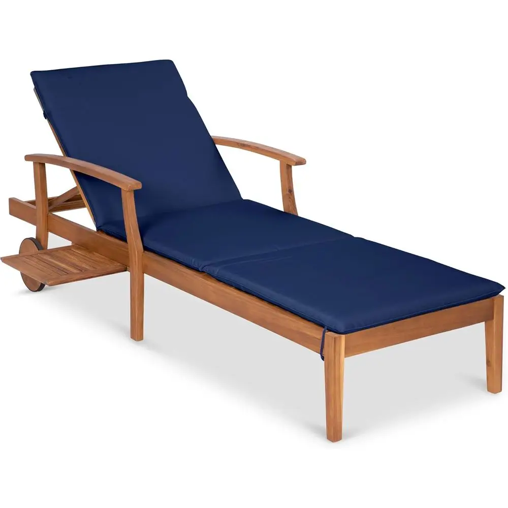 Outdoor Furniture Without Cushions - Navy Blue Acacia Wood Chaise Lounge
