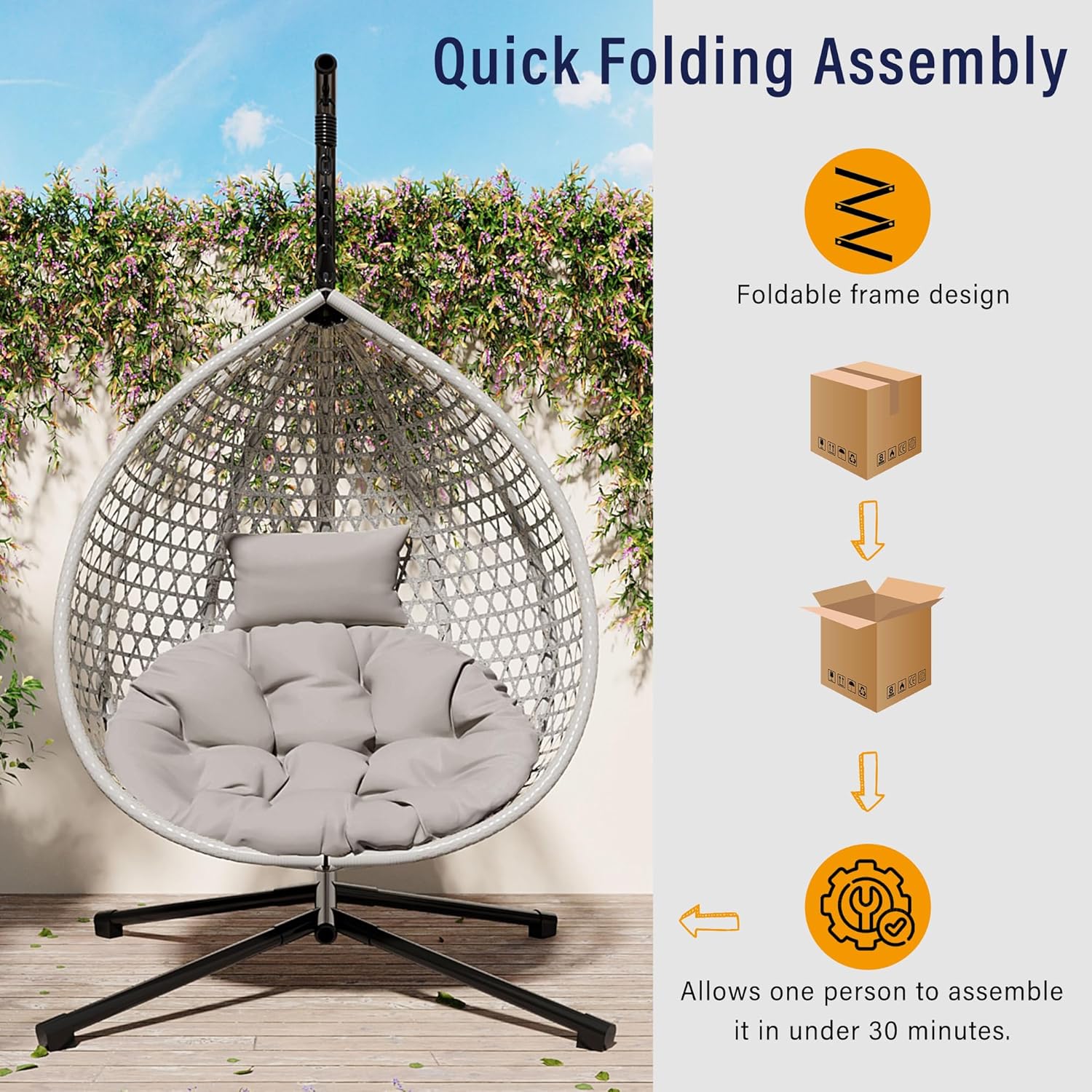 Foldable HDPE Rattan Hanging E - đánh giá và giá Outdoor Furniture Egg Chair