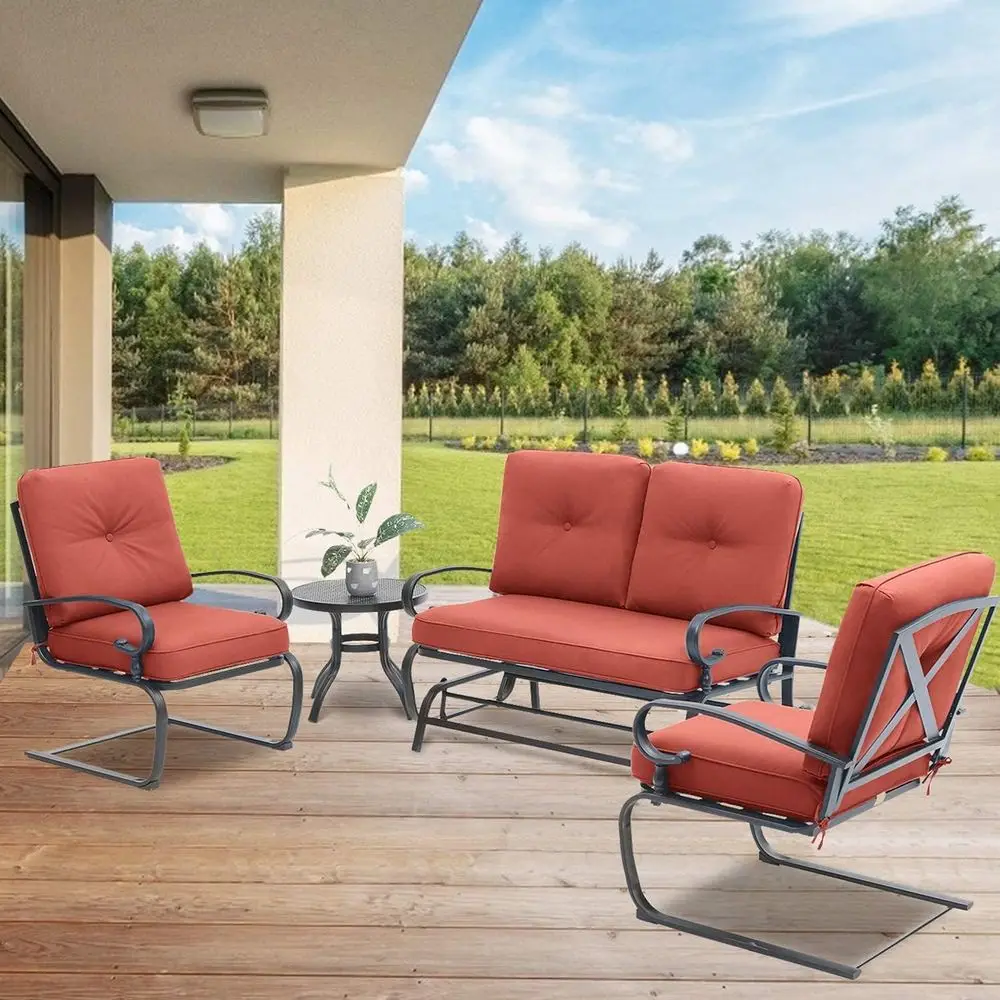 4-Piece Red Outdoor Wrought Ir - đánh giá và giá Outdoor Furniture Iron