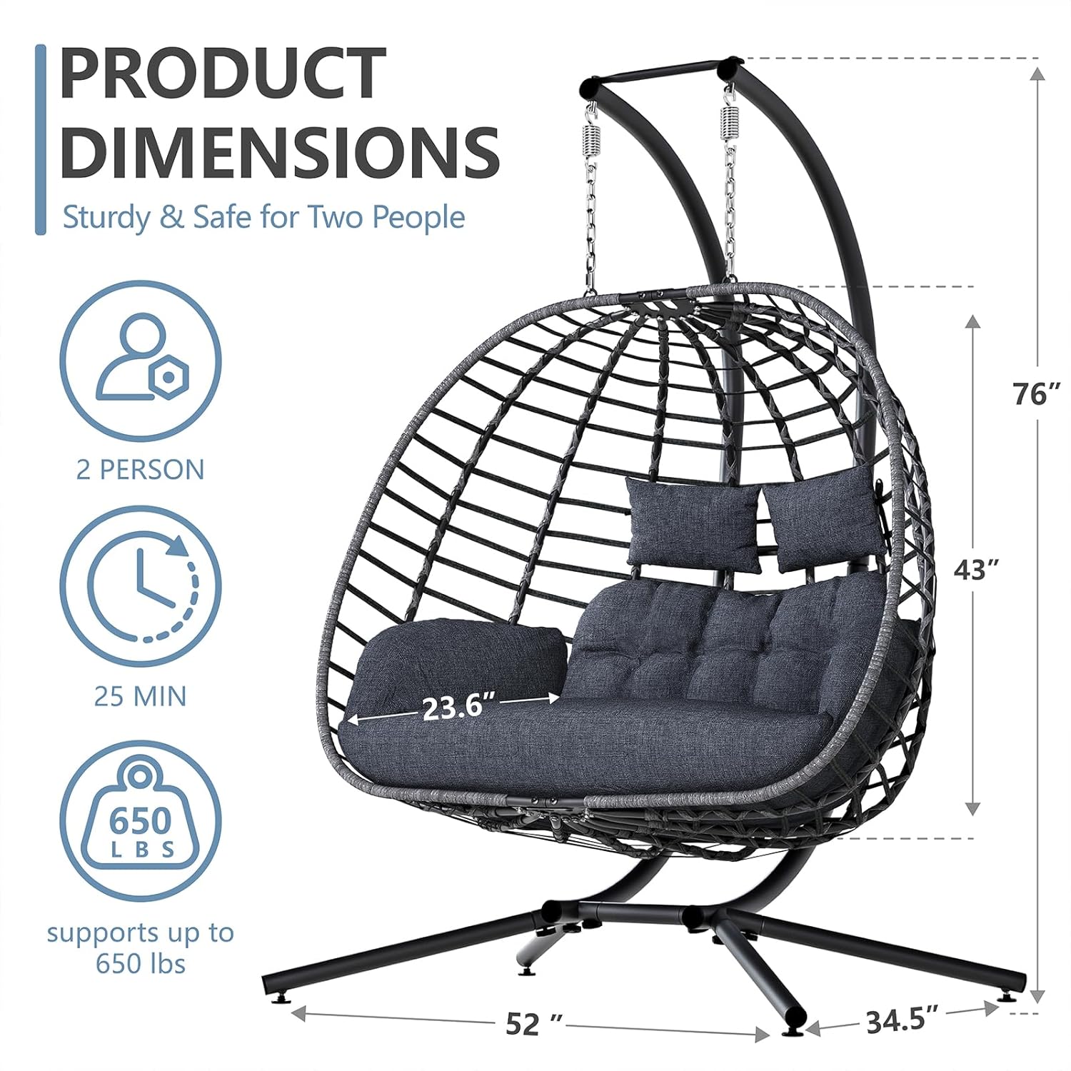 2 Person Egg Swing Chair with  - đánh giá và giá Outdoor Furniture Egg Chair